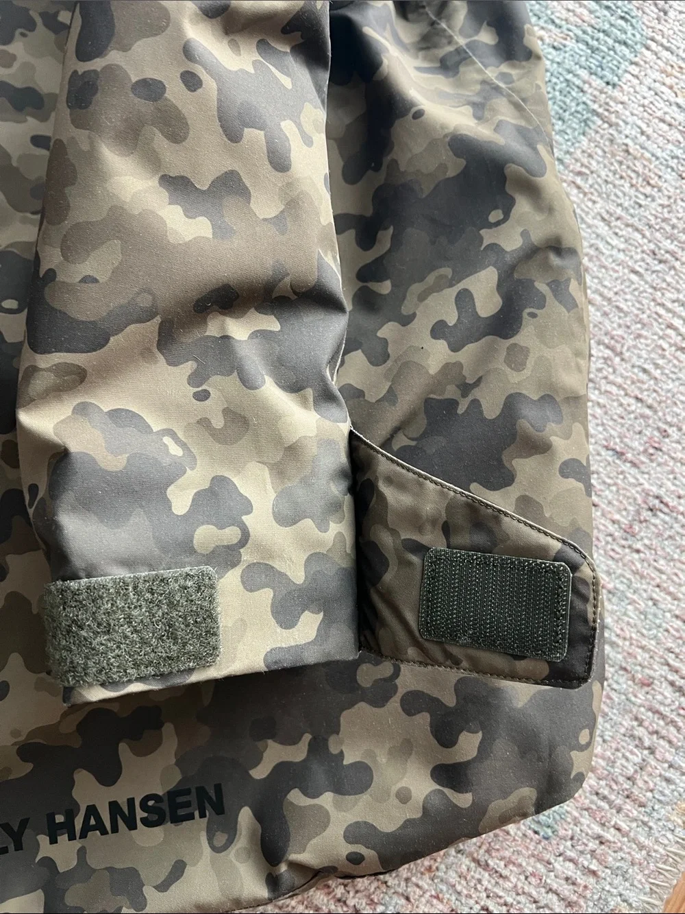 Helly Hansen Kids Olive Camo Jacket with Bright Orange Hood Trim